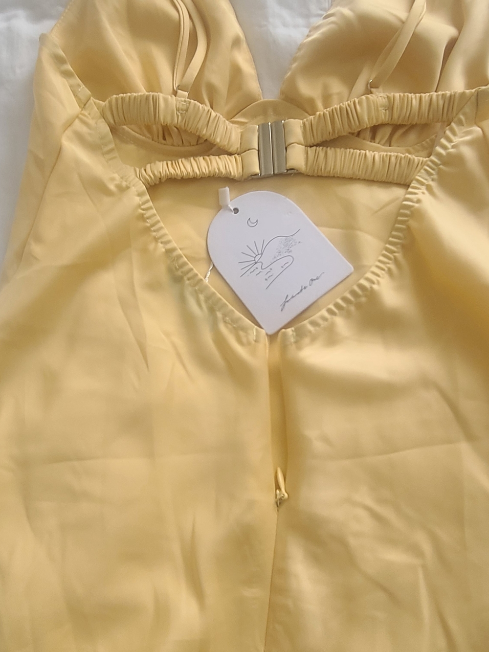 FortunateOne Oceanic Orbit Satin Maxi Dress Yellow Size Small - Picture 6 of 8